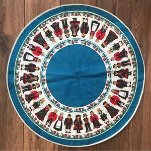 Vintage Austrian Folk Art Small Table Linen, 24.5 inches in diameter